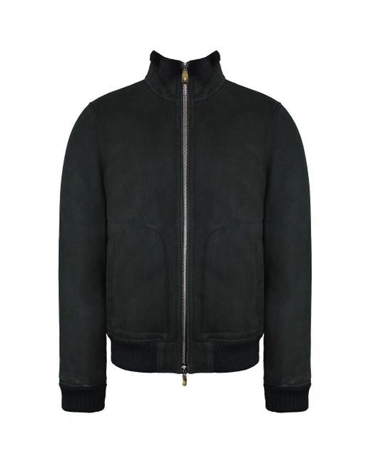 Hackett Black Mayfair Shearling Dark Chocolate Bomber Jacket for men