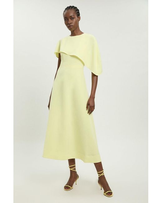 Karen Millen Yellow Soft Tailored Cape Detail Midi Dress