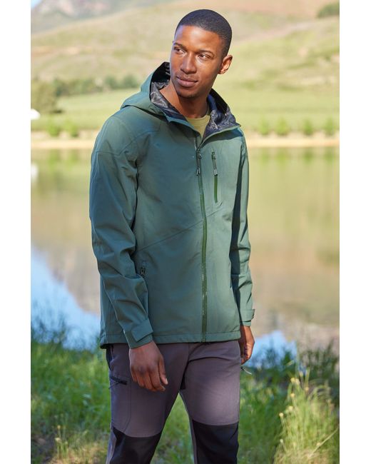 Mountain Warehouse Green 'Bachill' Waterproof Jacket Adjustable Hood Lightweight Activewear Coat for men