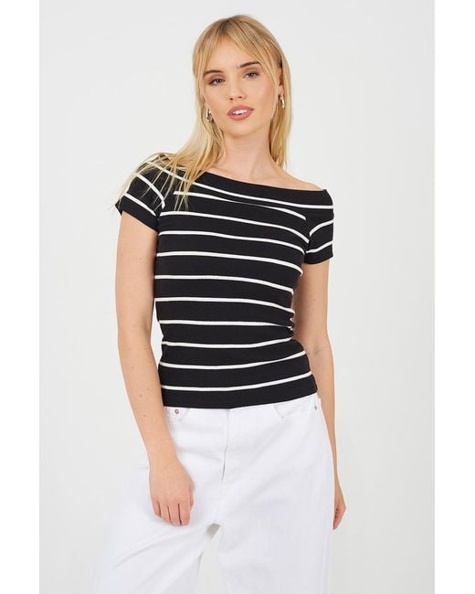 Brave Soul Black Striped Scoop Neck Short Sleeve Top