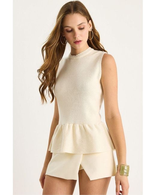 Bianco Lucci Natural Textured Knitwear Crew Neck Top