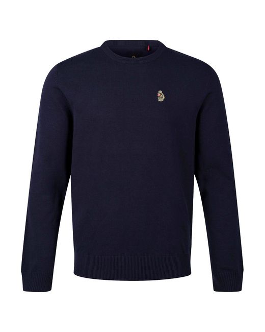 Luke 1977 Blue Gerard 3 Crew Neck Knitted Jumper for men