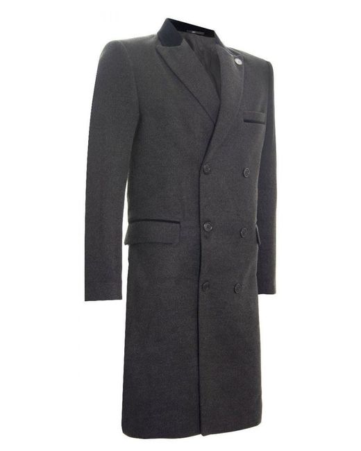TruClothing Black 3/4 Long Double Breasted Crombie Overcoat Wool Coat Peaky Blinders for men