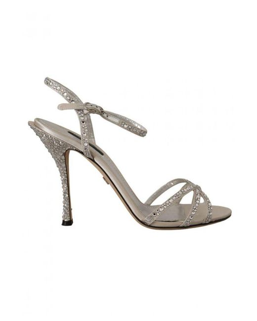 Dolce & Gabbana Metallic Crystal Covered Ankle Strap Sandals Shoes Silk