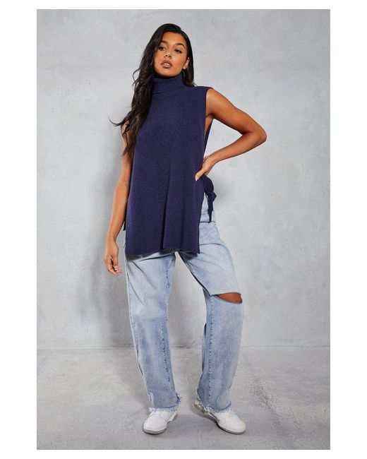 MissPap Blue Open Side Sleeveless Knitted Jumper