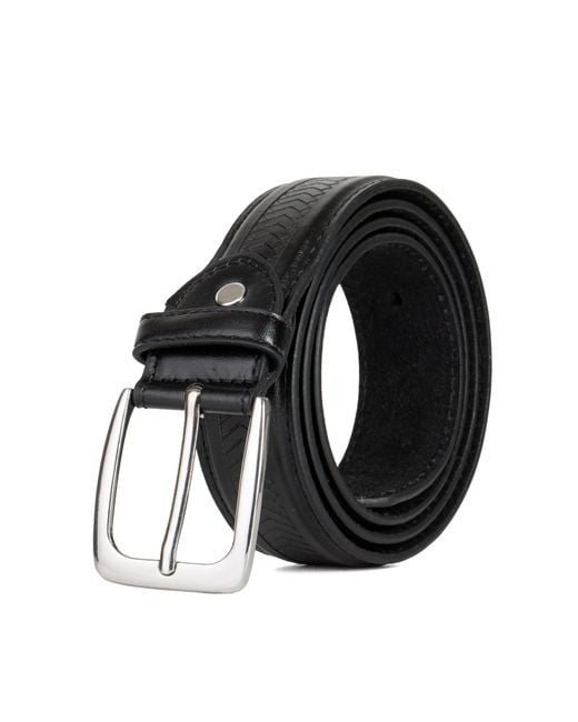 Woodland Leathers Black Herringbone Leather Lined Belt With Polished Buckle for men