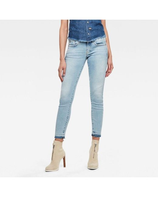 G-Star RAW Lynn Mid Skinny Ripped Edge Ankle Jeans Cotton in Blue | Lyst UK