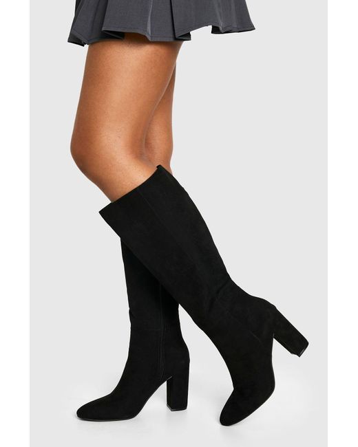Boohoo Black Faux Suede Knee High Heeled Boots