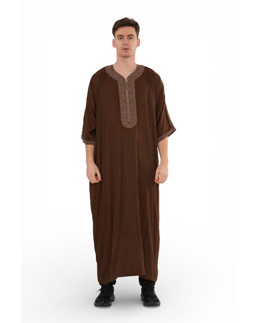Thobez Brown Ramadan Moroccan Thobe Robe Djellaba Gandoura Eid Jubba- Hm67 for men