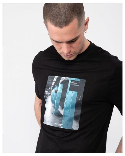 Armani Exchange Black Subway Print T-Shirt for men