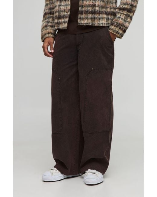BoohooMAN Black Baggy Fit Washed Carpenter Trousers for men