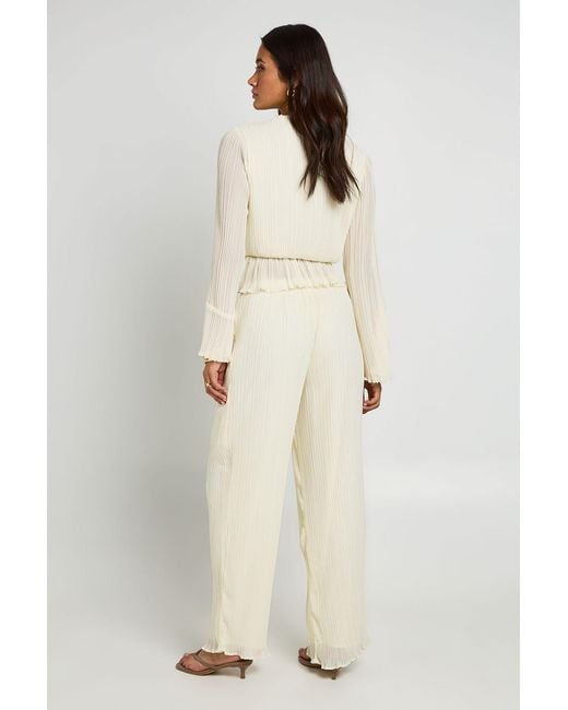 Boohoo Natural Pleated Wrap Peplum Blouse