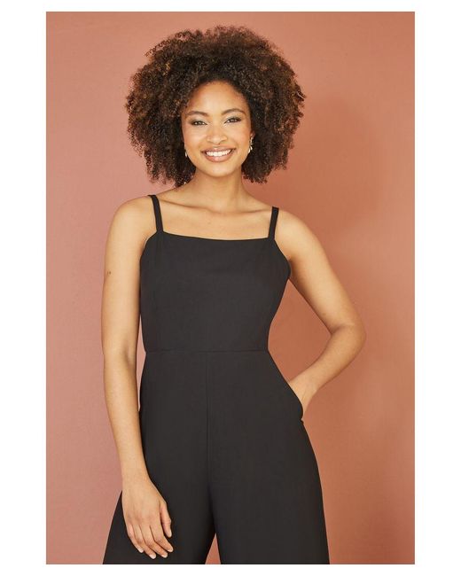 Yumi' Black Viscose Tie Back Jumpsuit With Pockets
