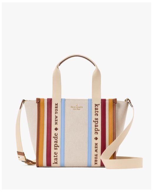 Kate Spade White Kip Canvas Stripe Small Tote