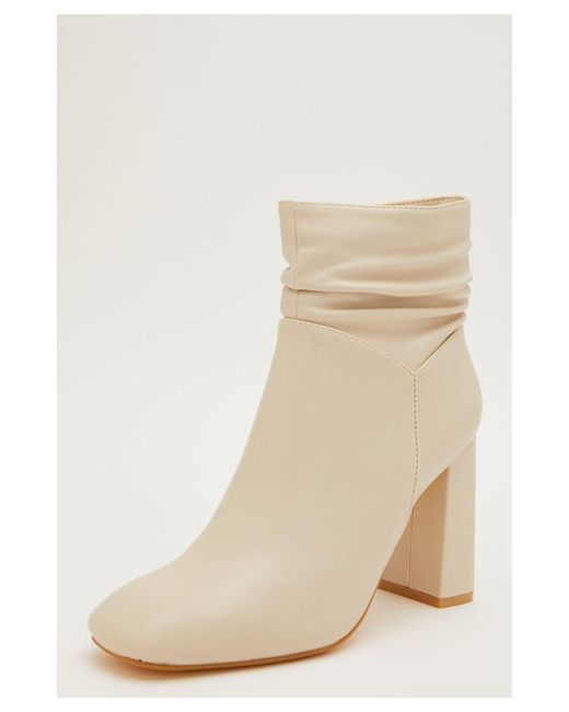 Quiz White Cream Faux Leather Ruched Ankle Boot
