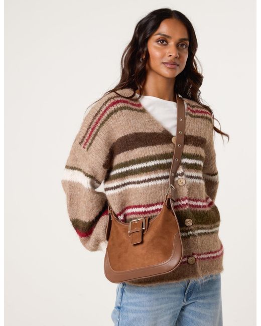 Blue Vanilla Brown Multi Stripe Knit Cardigan