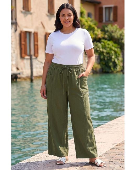 Roman Green Curve Tie Waist Pocket Trouser