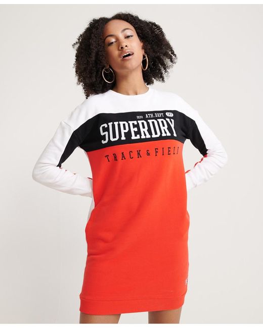 Superdry Red Panel Long Sleeved Sweat Dress Cherry Tomato