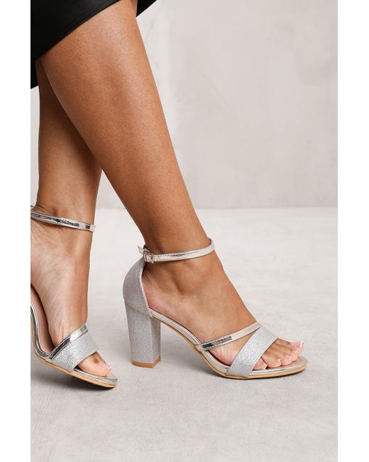 Where's That From Metallic Wheres 'Ella' Mid High Block Heel Sandals With Ankle Strap