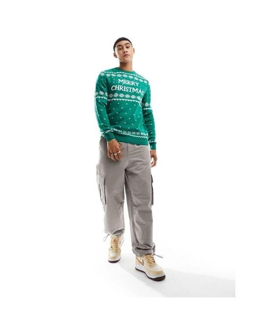 Jack & Jones Green Christmas Fair Isle Jumper for men