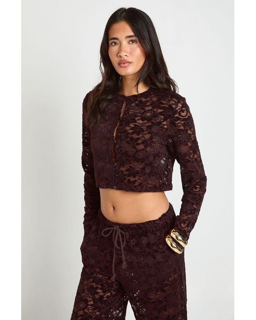 Boohoo Red Lace Button Through Boxy Top