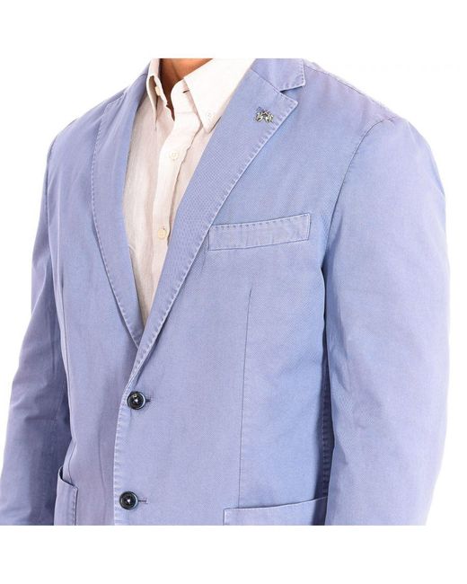 La Martina Blue Regular Fit Long-Sleeved Blazer Hmja07-Tw133 for men