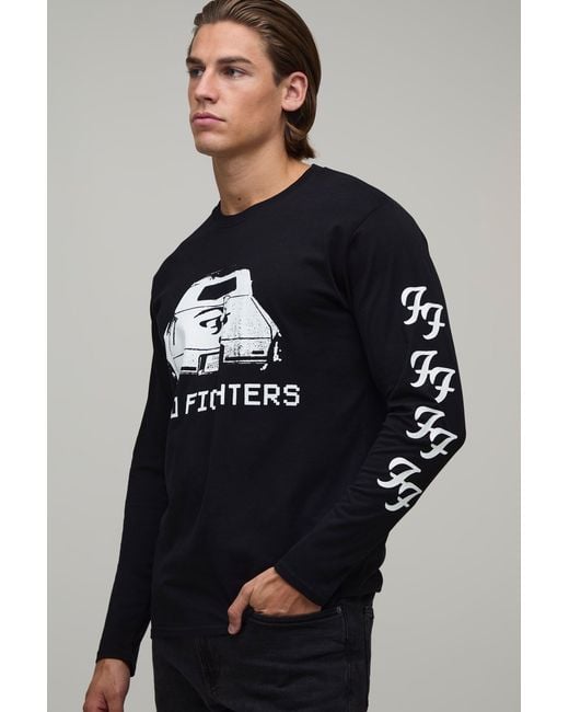BoohooMAN Blue Regular Foo Fighters Car License Print Long Sleeve T-Shirt for men