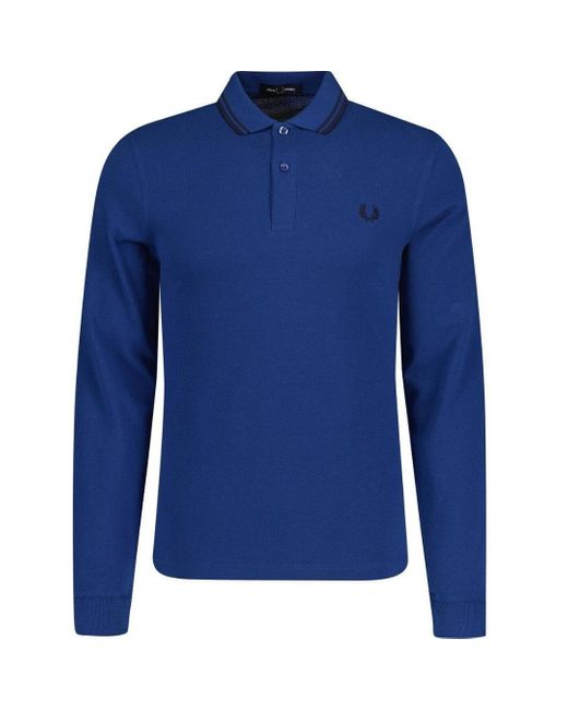 Fred Perry Twin Tipped Collar Dark Long Sleeve Polo Shirt Cotton