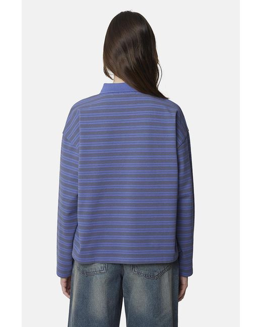 Good For Nothing Blue Striped Monogram Long Sleeve Polo