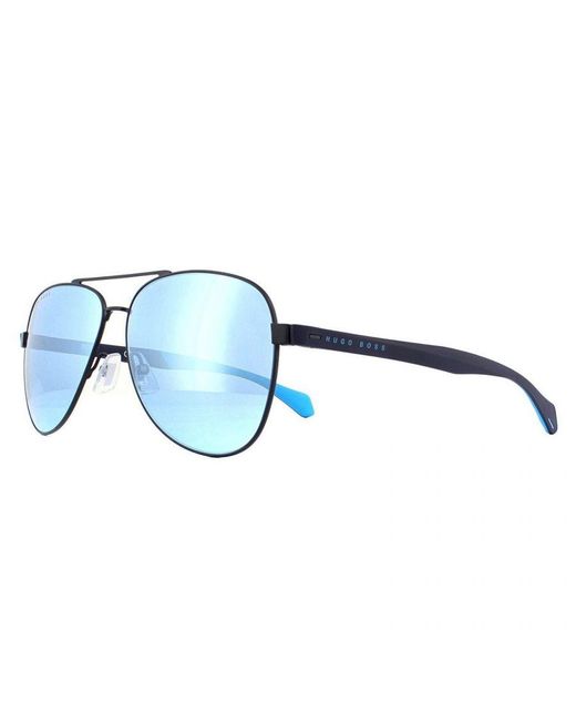 Boss Blue Classic Aviator Matte Mirror Sunglasses, Metal for men