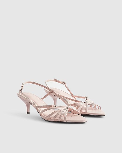 River Island Brown Sandals Caged Kitten Heel Buckle Pointed Toe Pu