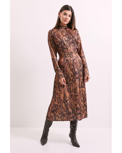 PRINCIPLES Multicolor Snake Print Chain Detail Satin Midi Dress