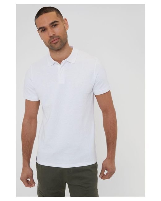 Threadbare White 'Donora' Textured Cotton Rich Polo Shirt for men