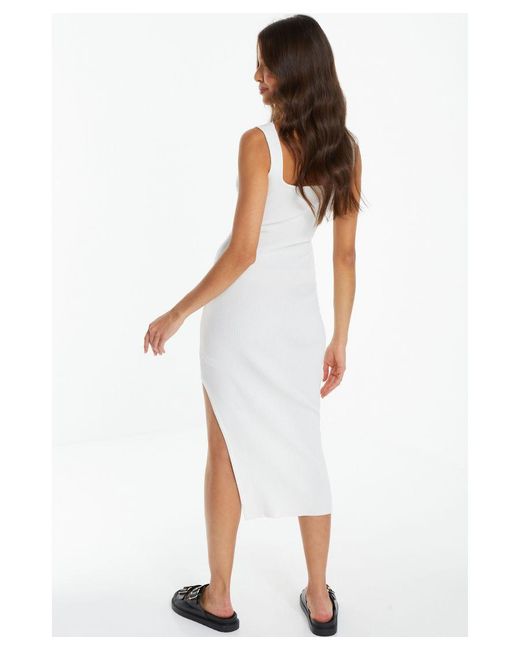 Quiz White Knitted Bodycon Midi Dress