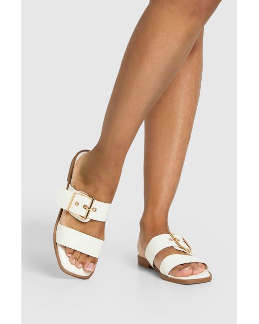 Boohoo White Oversized Buckle Crossover Sandals
