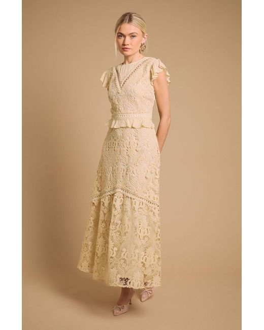 Oasis Natural Dobby Lace Detail Midaxi Dress