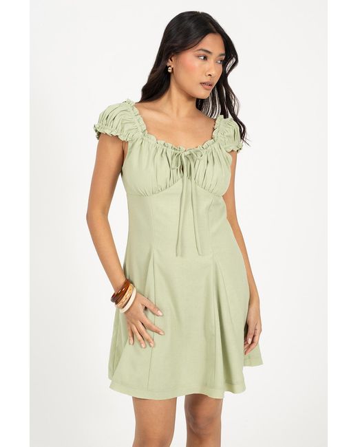 Brave Soul Green Pale Woven Cap Sleeve Panelled Mini Dress