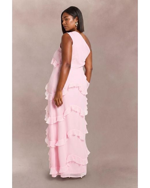 Boohoo Pink Plus Chiffon Asymmetric Maxi Dress