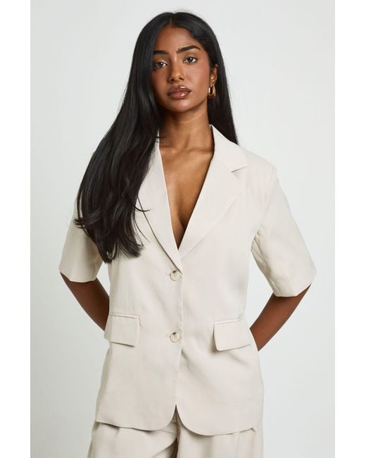 Boohoo Natural Short Sleeve Oversized Blazer