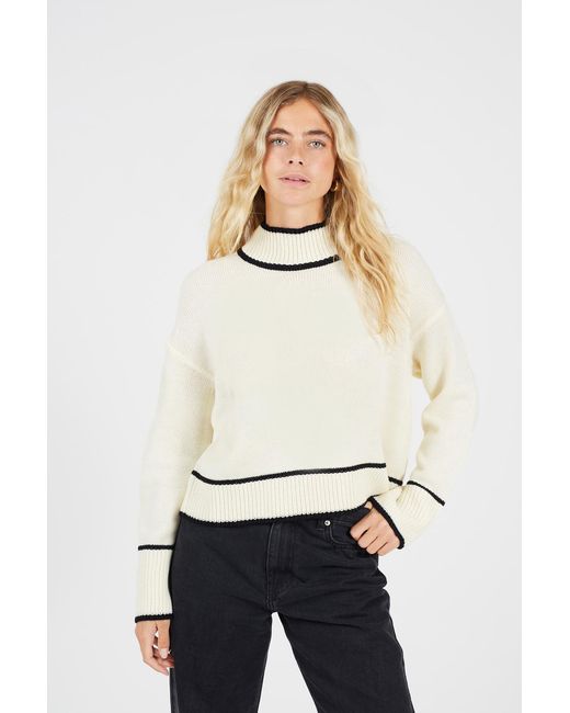 Brave Soul White Turtleneck Knitted Jumper With Contrast Trim