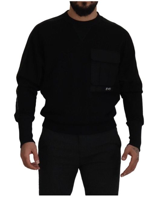 Dolce & Gabbana Black Knitwear Sweater Crew Neck Cotton for men
