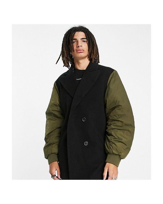 Collusion Multicolor Hybrid Pea Coat With Bomber Details for men