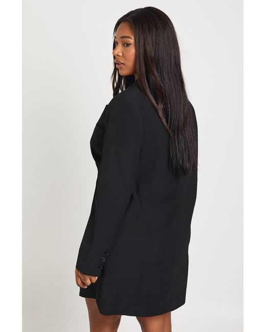 Boohoo Black Plus Wrap Horn Button Oversized Blazer Dress