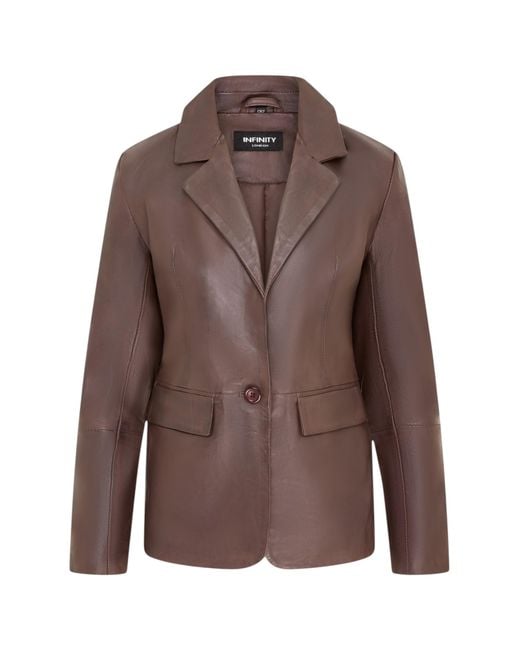 Infinity Leather Brown Conker Italian Blazer Jacket-Eclipse Lamb Leather