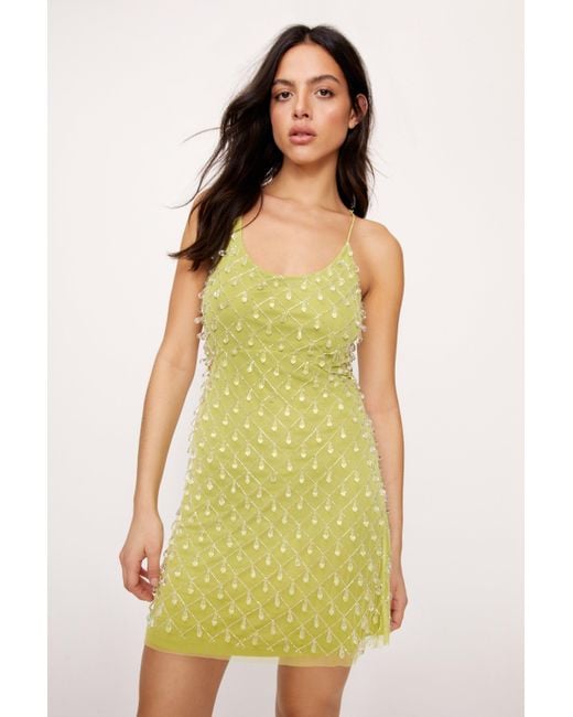 Nasty Gal Yellow Drop Bead Strappy Mini Dress