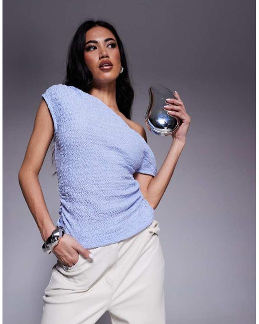 ASOS Blue Asymmetric Off Shoulder Textured Top