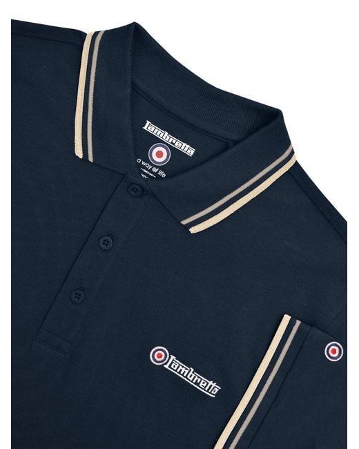 Lambretta Blue Cinder Cream Twin Tipped Polo Shirt for men