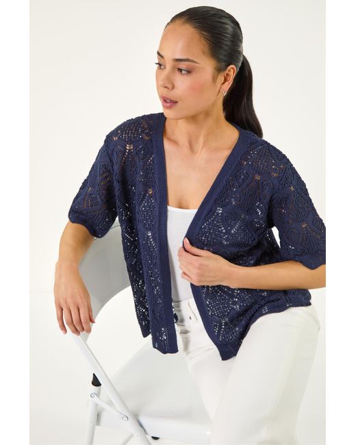 Roman Blue Petite Pointelle Open Cardigan