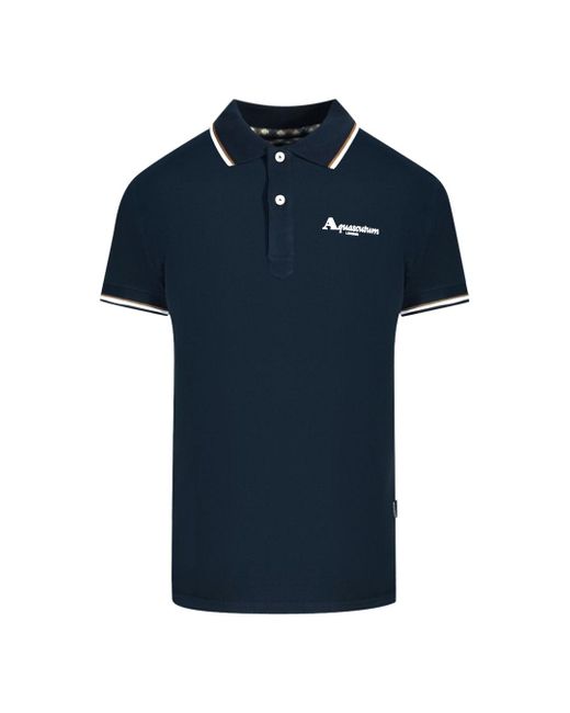 Aquascutum Blue London Tipped Polo Shirt Cotton for men