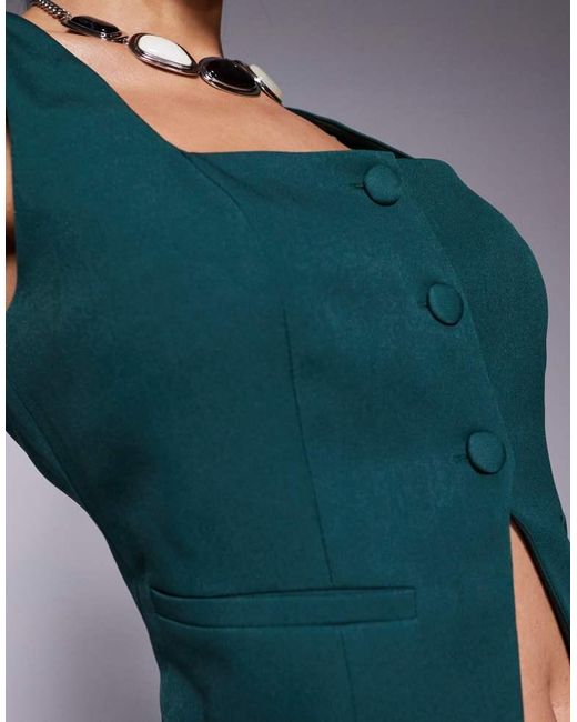 Kaiia Green Exclusive Tailored Square Neck Split Front Waistcoat Co-Ord
